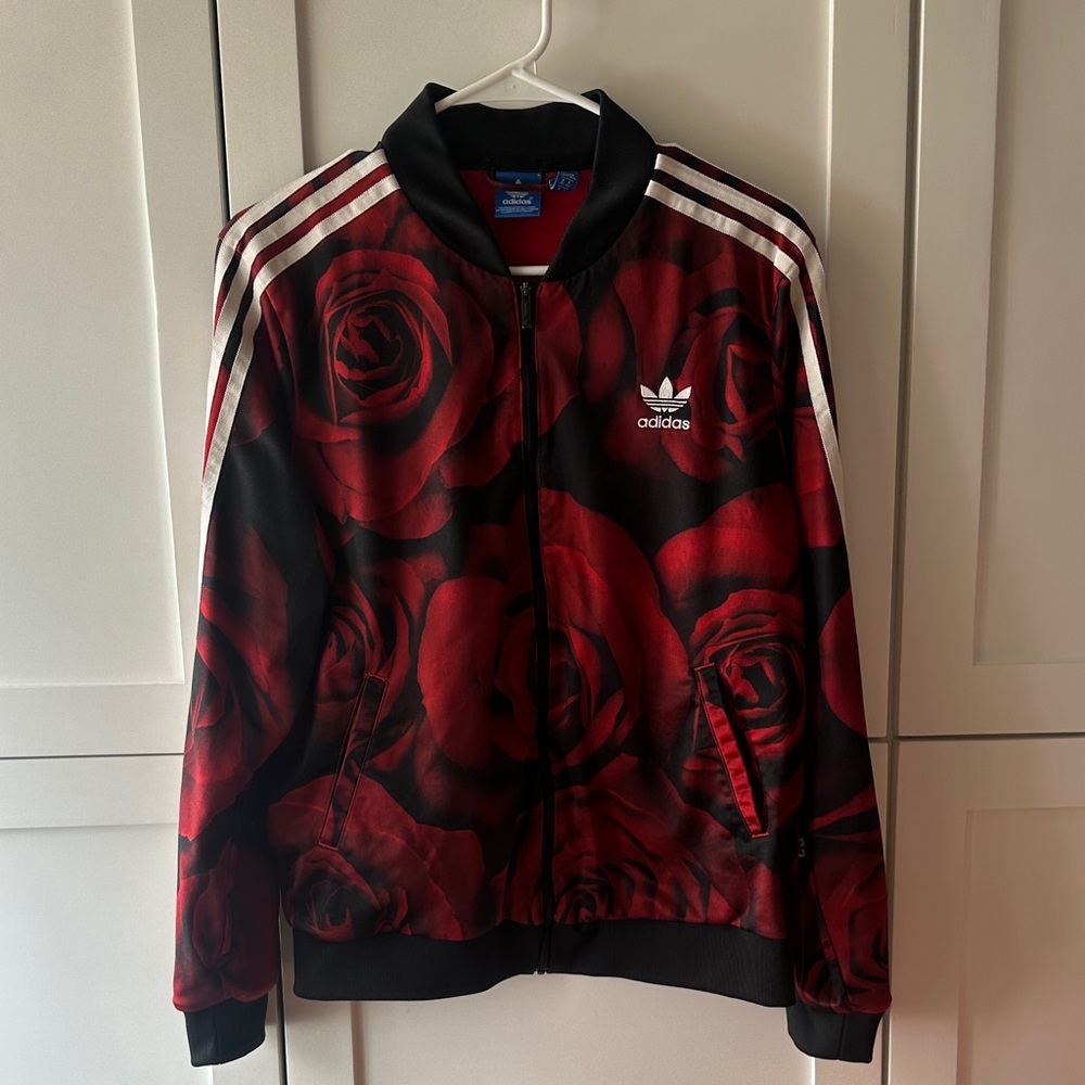 Adidas Black and Red Floral Jacket
